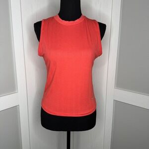 JLO Jennifer Lopez Tank Top Womens Small Coral Pink Ribbed Stretch Sleeveless
